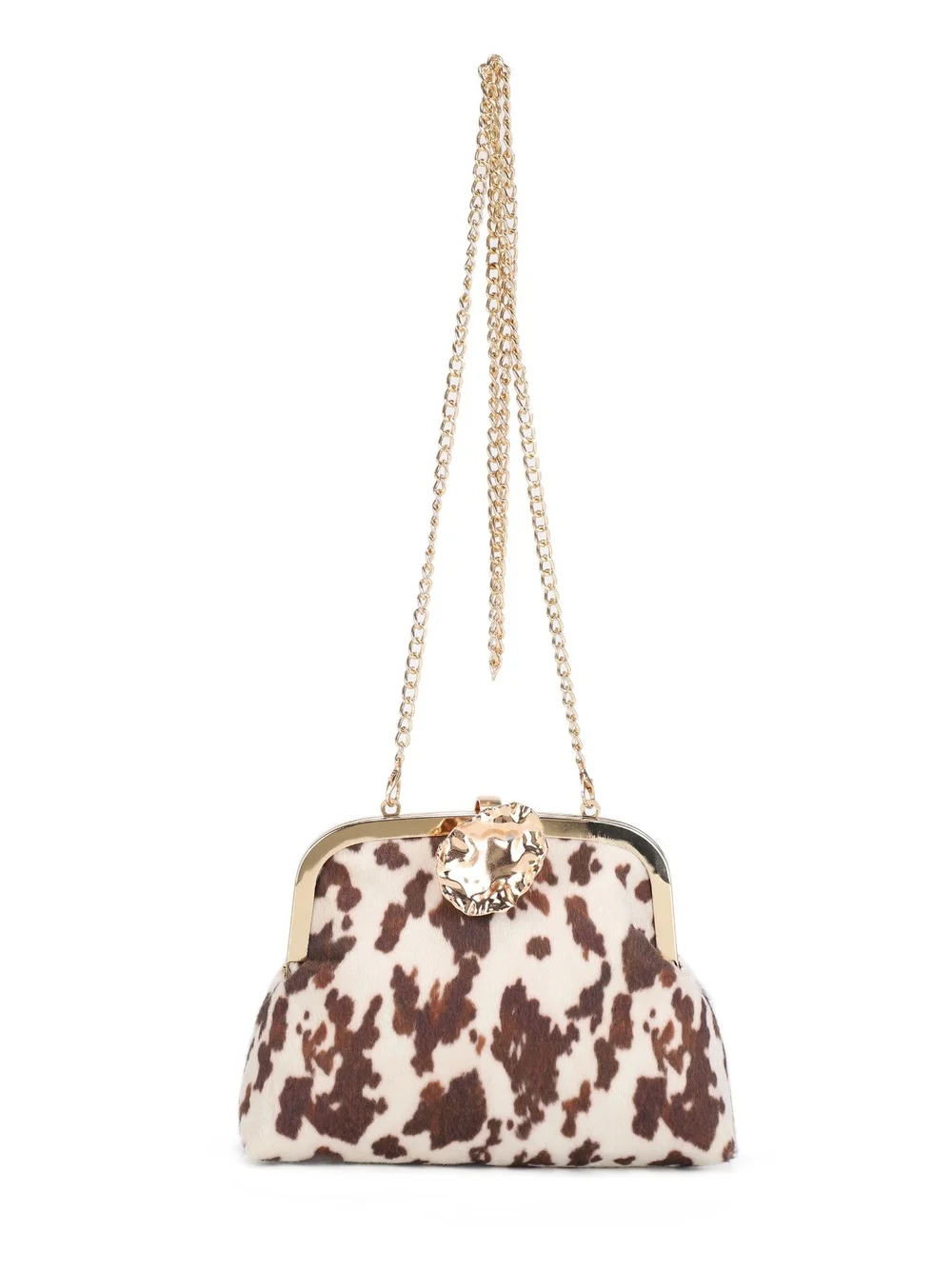 Stylish Brown Cow-Print Chain Shoulder Bag